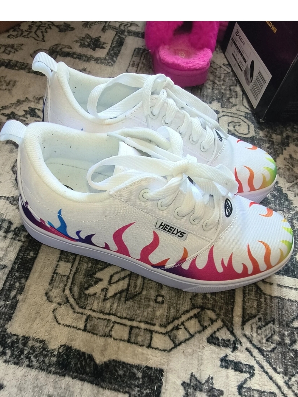Heelys White Canvas Sneakers with Rainbow Flame Graphic